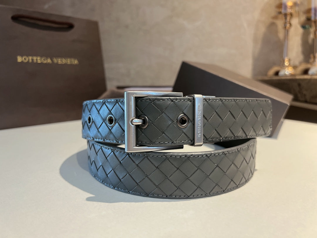 New BV trendy versatile diamond woven men's leather needle buckle belt