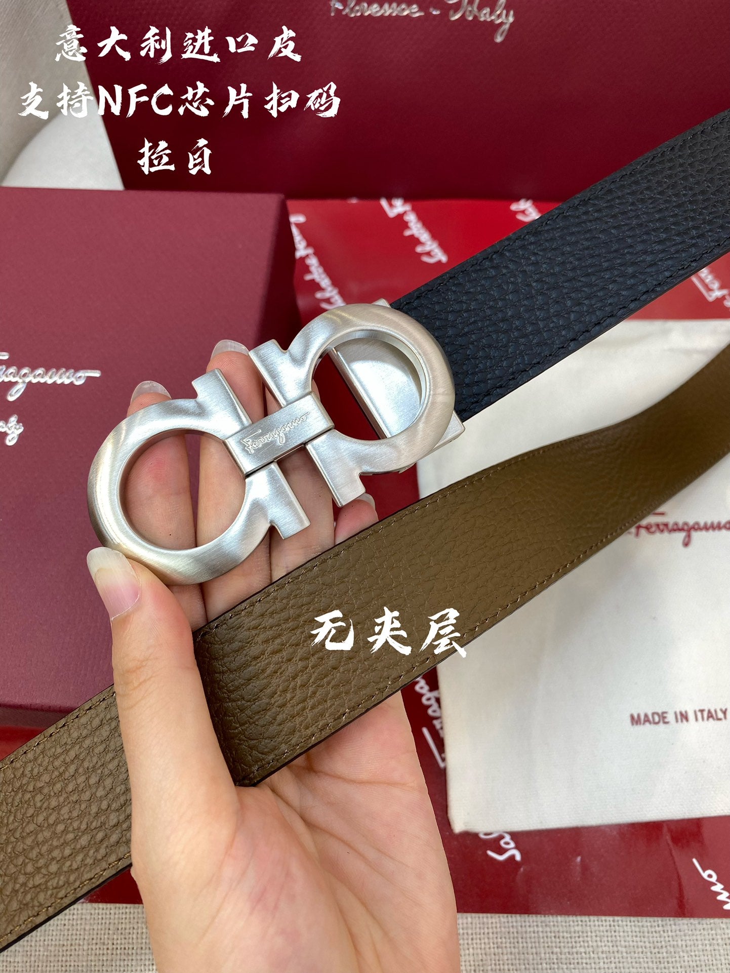 New light luxury high-end versatile casual men's classic horseshoe buckle double-sided cowhide waist belt belt