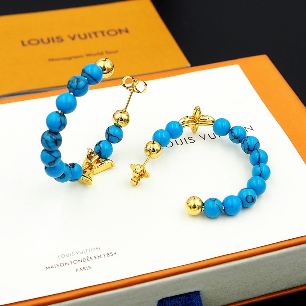 New Fashion light luxuries Exquisite Women's Monogram Blue Pine Bead C Earrings