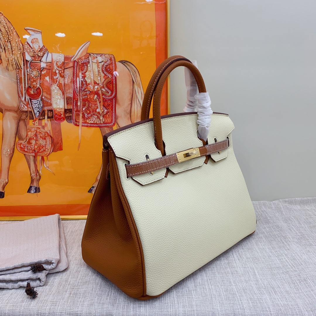 New luxury fashion Birkin Platinum Color blocked Women's Handbag