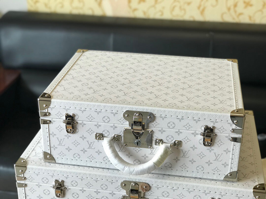 Luxury White Monogram Hard Trunk Set | 5 Sizes for Display & Storage