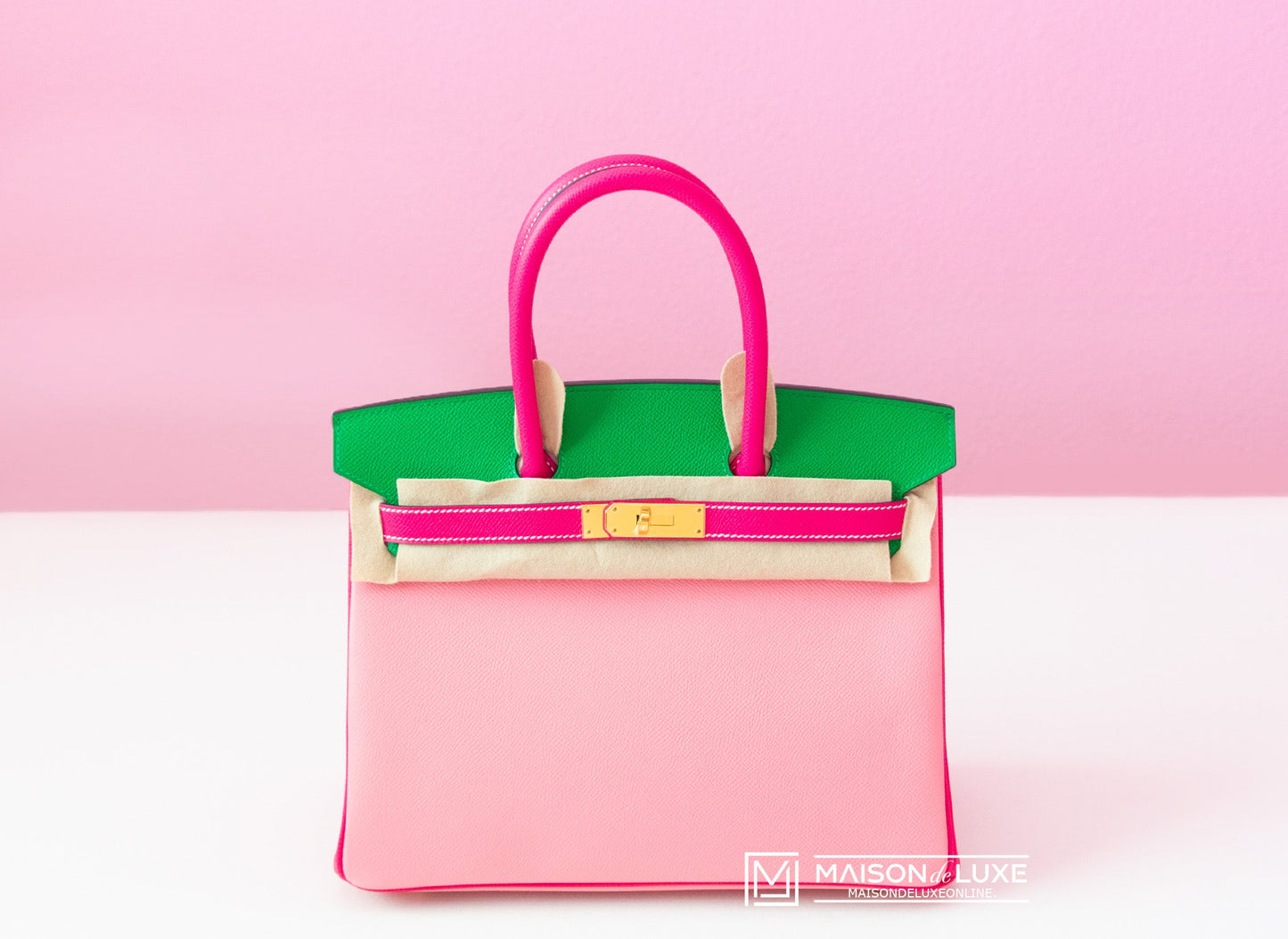 Customized new luxury fashion pink rose, confetti rose, Bambou Epsom Birkin 30 handbag