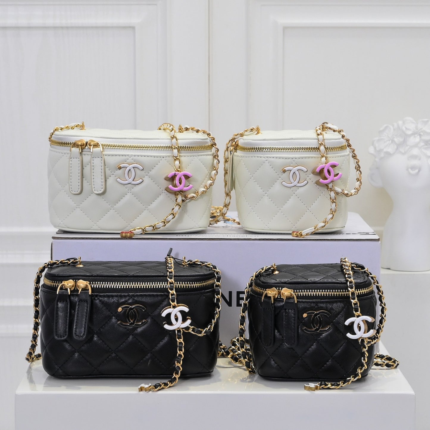 C ` H ` ANEL genuine leather women's bag diamond chain makeup bag lipstick crossbody women's bag - Fashion Boutique