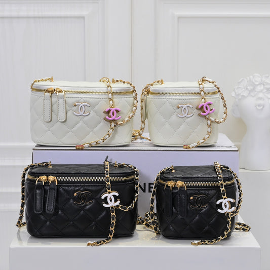 C ` H ` ANEL genuine leather women's bag diamond chain makeup bag lipstick crossbody women's bag - Fashion Boutique