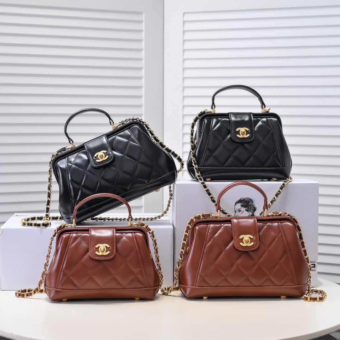 New Lingge Golden Ball Retro Metal Chain Lock Doctor's Bag Handheld Single Shoulder Cross Shoulder Women's Bag - Fashion Boutique