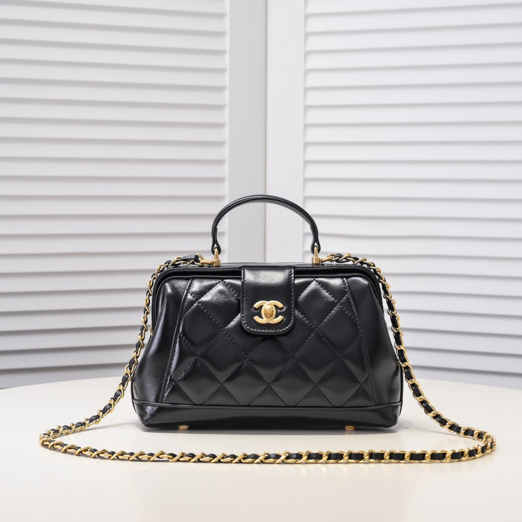 New Lingge Golden Ball Retro Metal Chain Lock Doctor's Bag Handheld Single Shoulder Cross Shoulder Women's Bag - Fashion Boutique