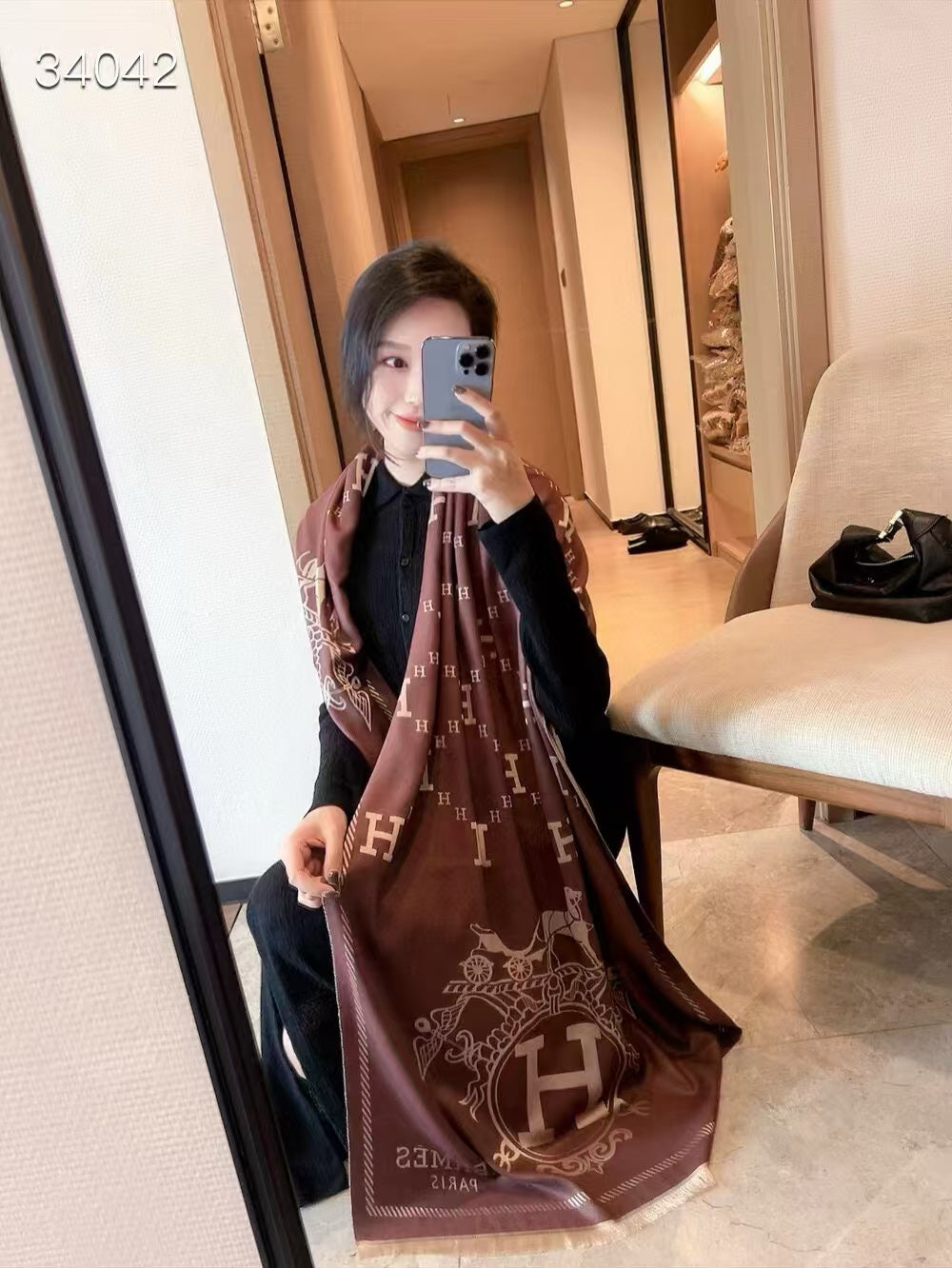 High quality European and American brand h letter thick cashmere scarf popular warm shawl multifunctional with Box - Fashion Boutique