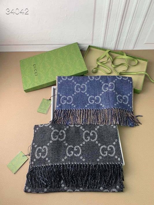 New Fashion Luxury Wool GG Jacquard Tassel Women's and Men's Knitted Double sided Scarf with Box