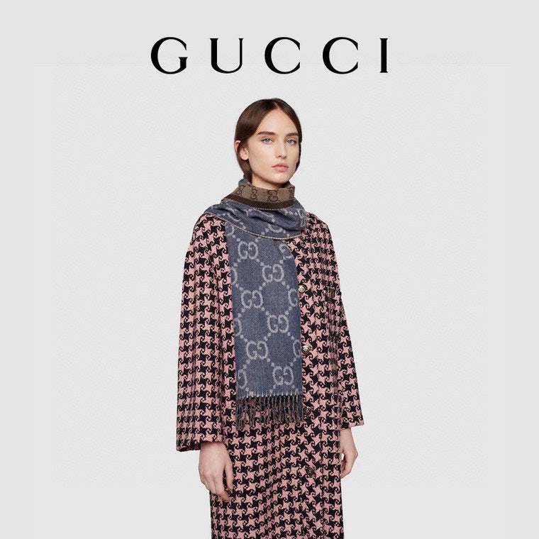 New Fashion Luxury Wool GG Jacquard Tassel Women's and Men's Knitted Double sided Scarf with Box