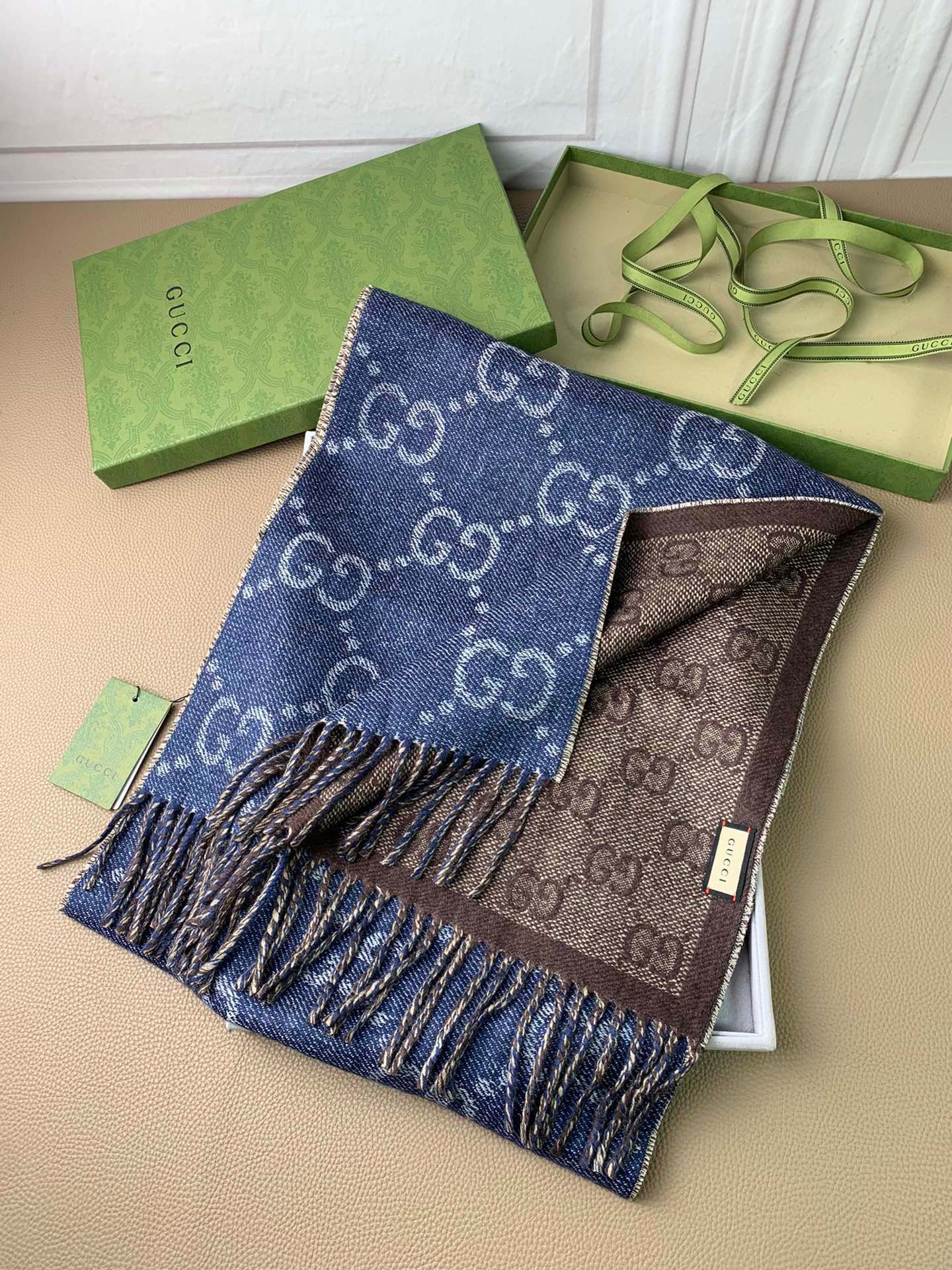 New Fashion Luxury Wool GG Jacquard Tassel Women's and Men's Knitted Double sided Scarf with Box