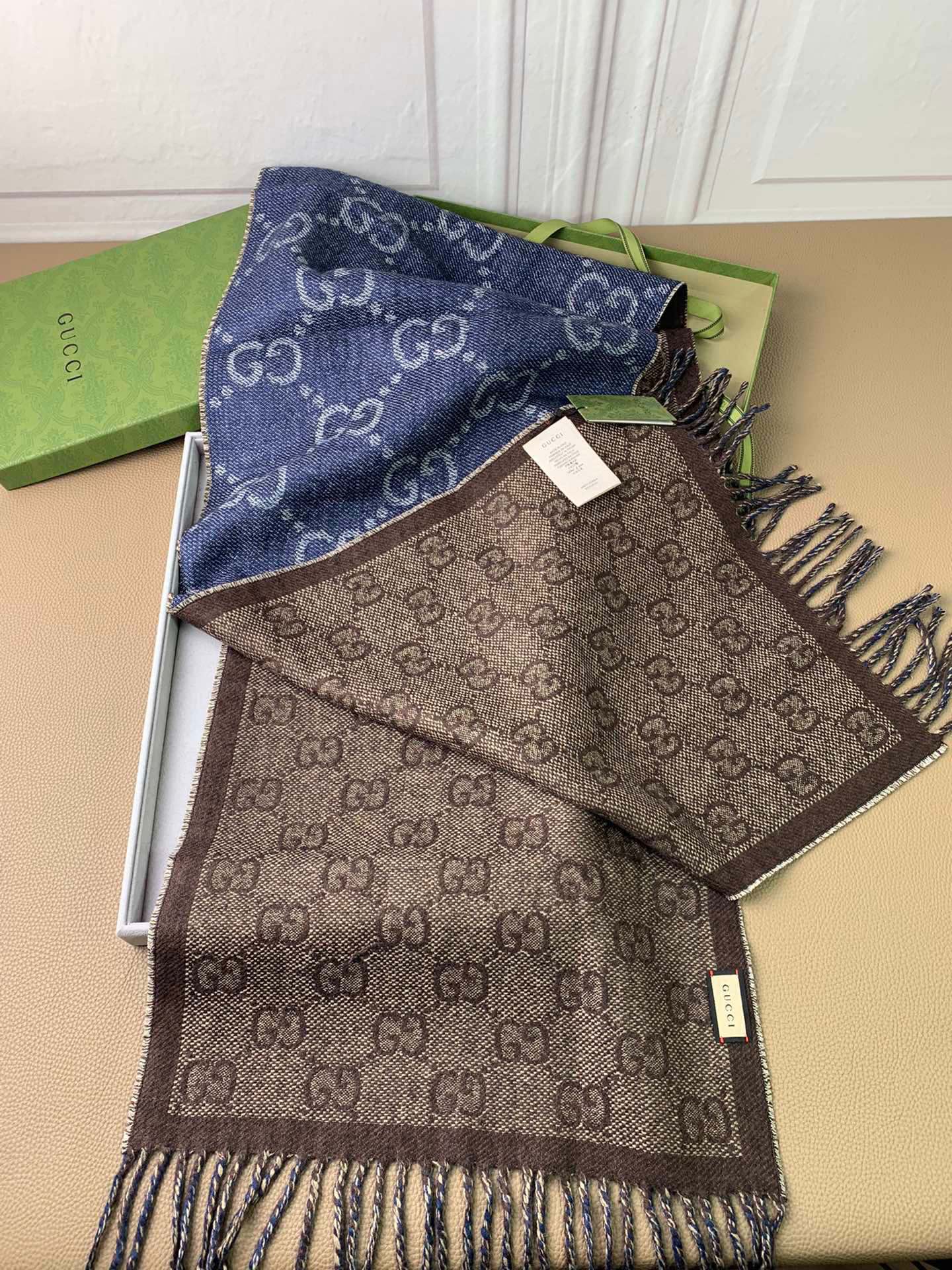 New Fashion Luxury Wool GG Jacquard Tassel Women's and Men's Knitted Double sided Scarf with Box