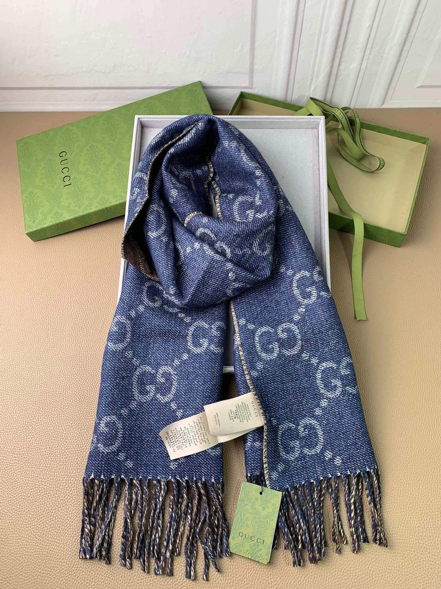New Fashion Luxury Wool GG Jacquard Tassel Women's and Men's Knitted Double sided Scarf with Box