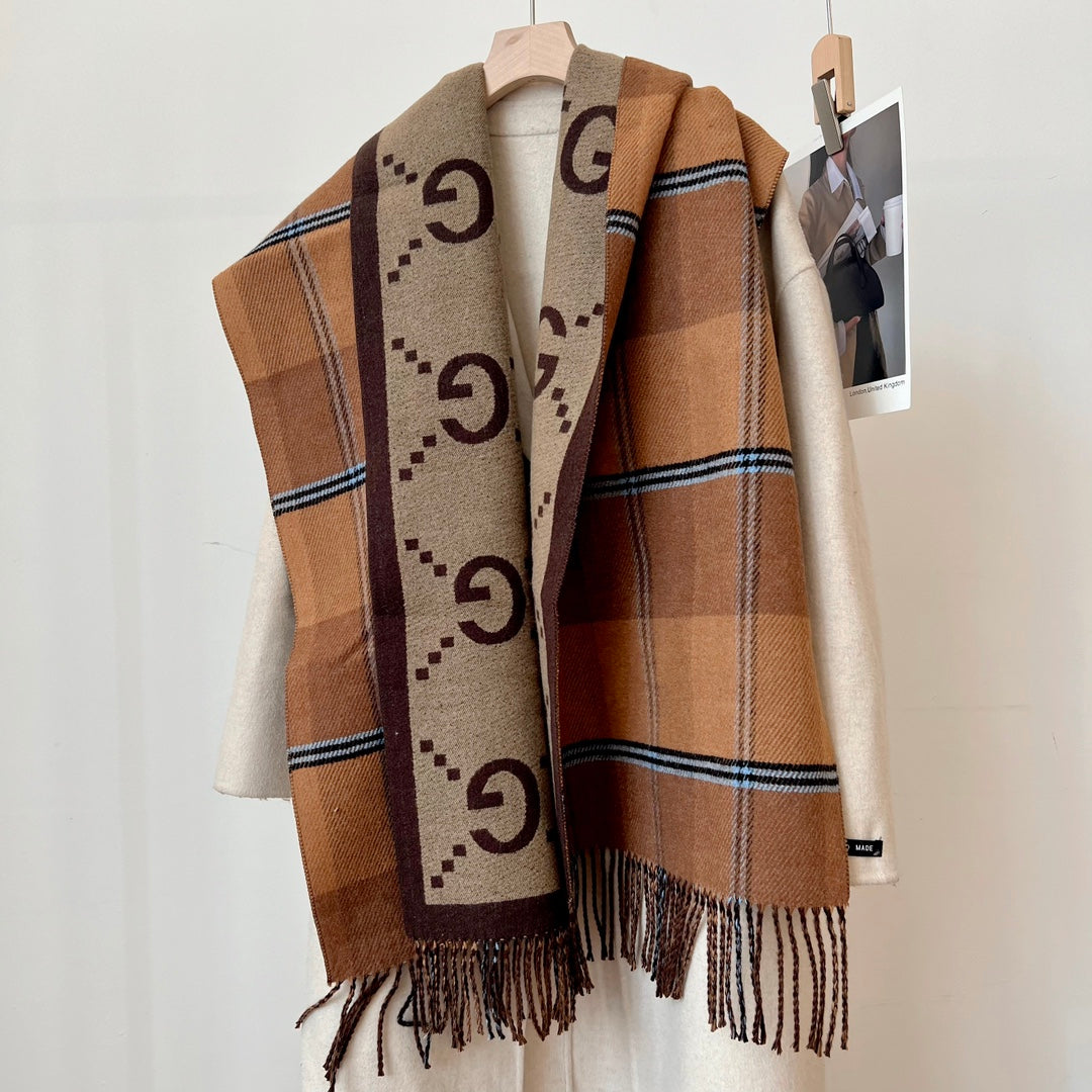 New women's autumn and winter double-sided versatile tassel high-end atmosphere shawl warm scarf with box
