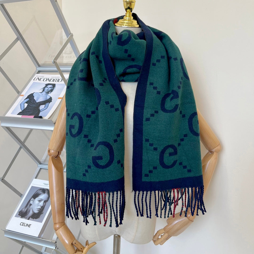 New women's autumn and winter double-sided versatile tassel high-end atmosphere shawl warm scarf with box