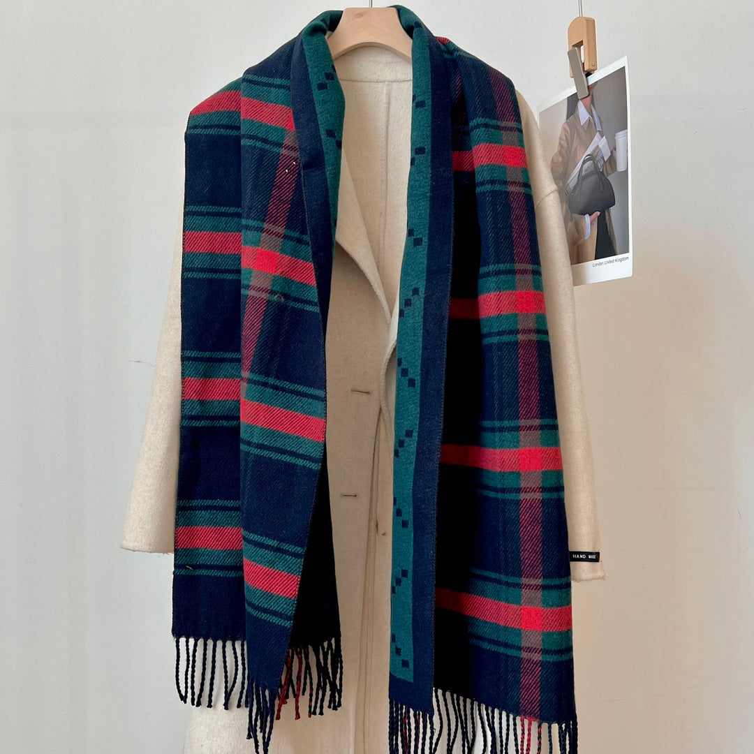 New women's autumn and winter double-sided versatile tassel high-end atmosphere shawl warm scarf with box