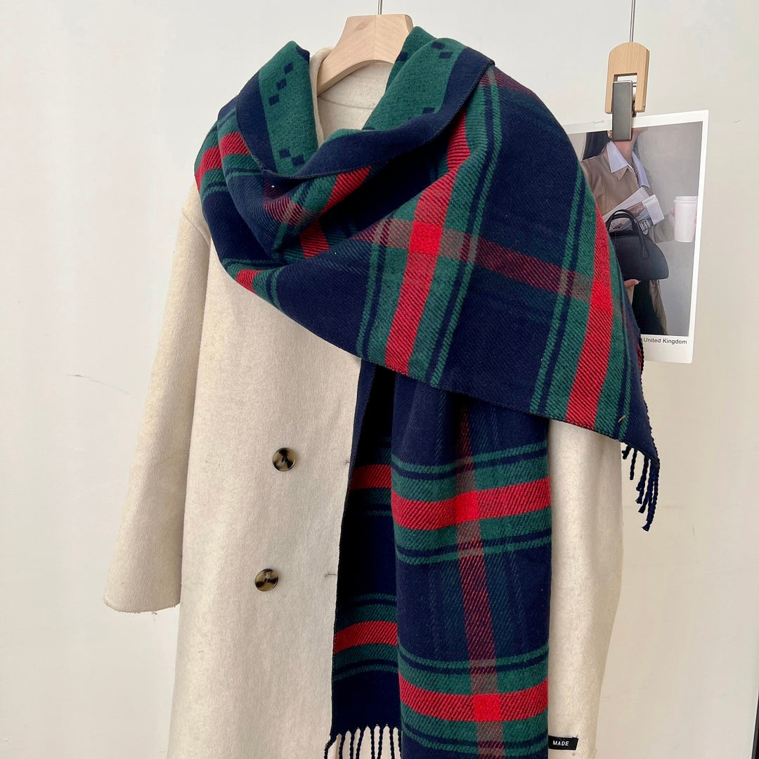 New women's autumn and winter double-sided versatile tassel high-end atmosphere shawl warm scarf with box