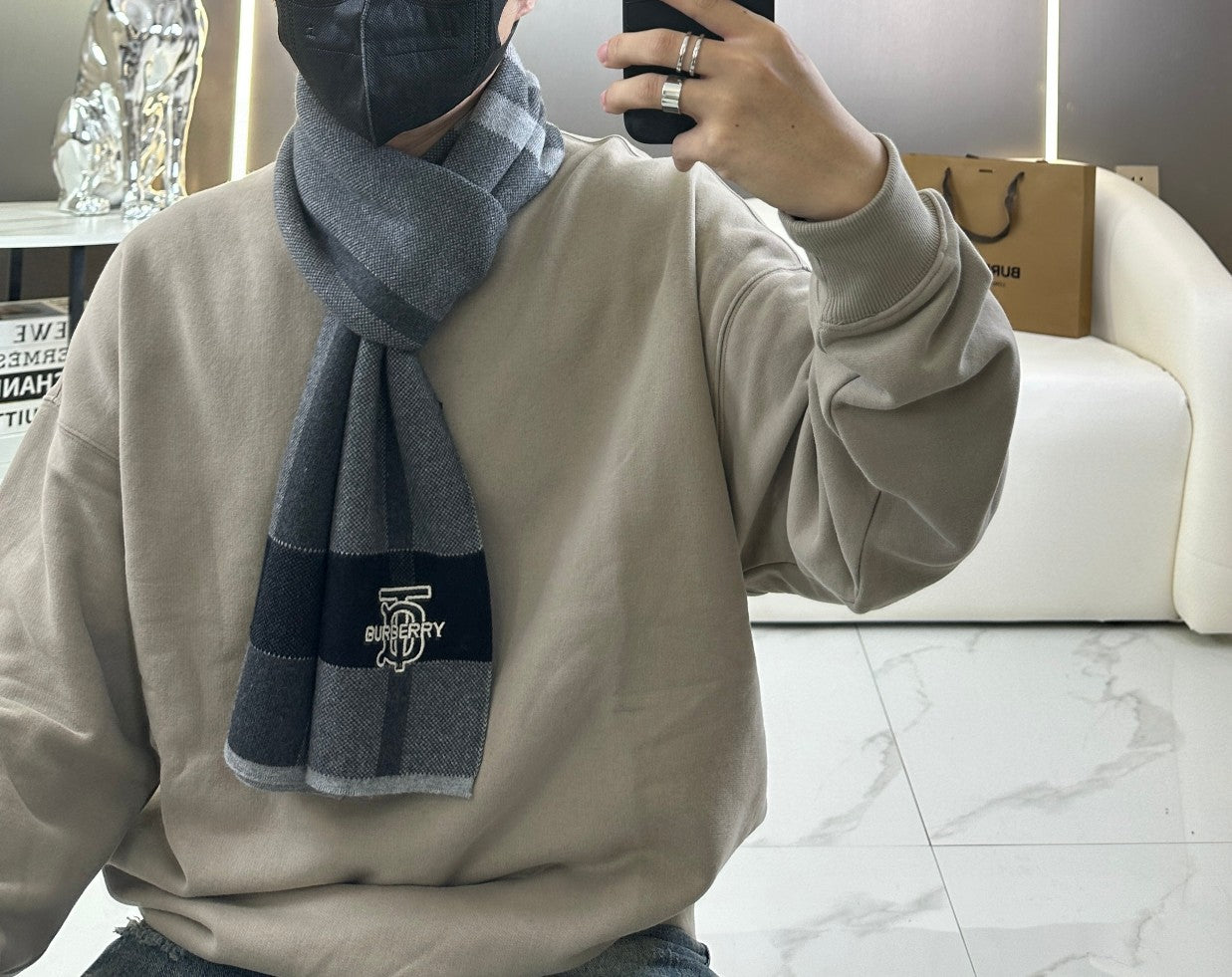 New men's plaid thickened warm high-end scarf with box