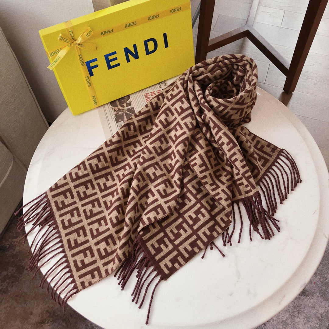New Classic Versatile Double sided Old Flower Double F Letter Autumn and Winter Men's and Women's Shawl Men's and Women's Scarf with Box