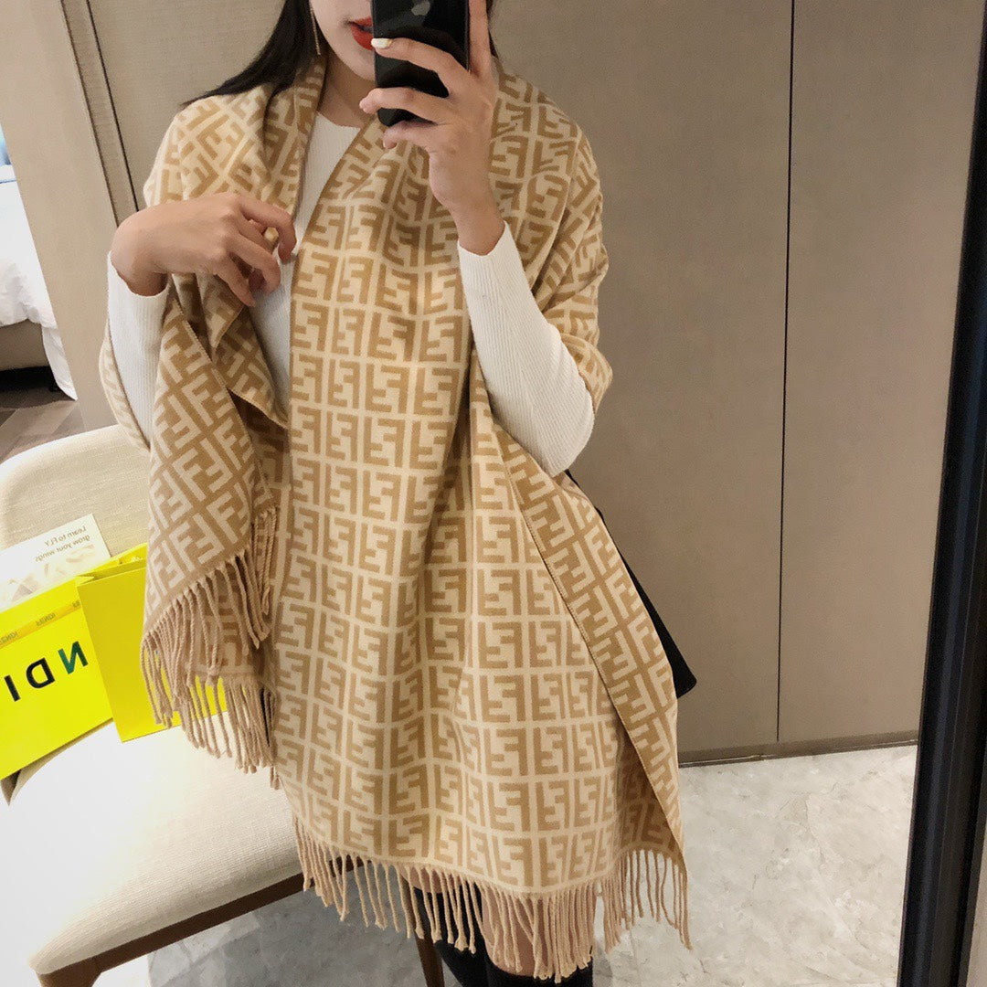 New Classic Versatile Double sided Old Flower Double F Letter Autumn and Winter Men's and Women's Shawl Men's and Women's Scarf with Box