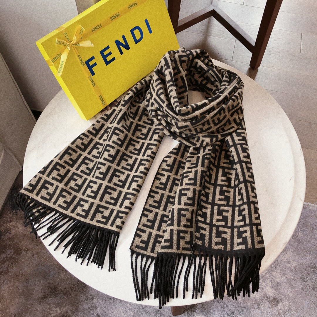 New Classic Versatile Double sided Old Flower Double F Letter Autumn and Winter Men's and Women's Shawl Men's and Women's Scarf with Box