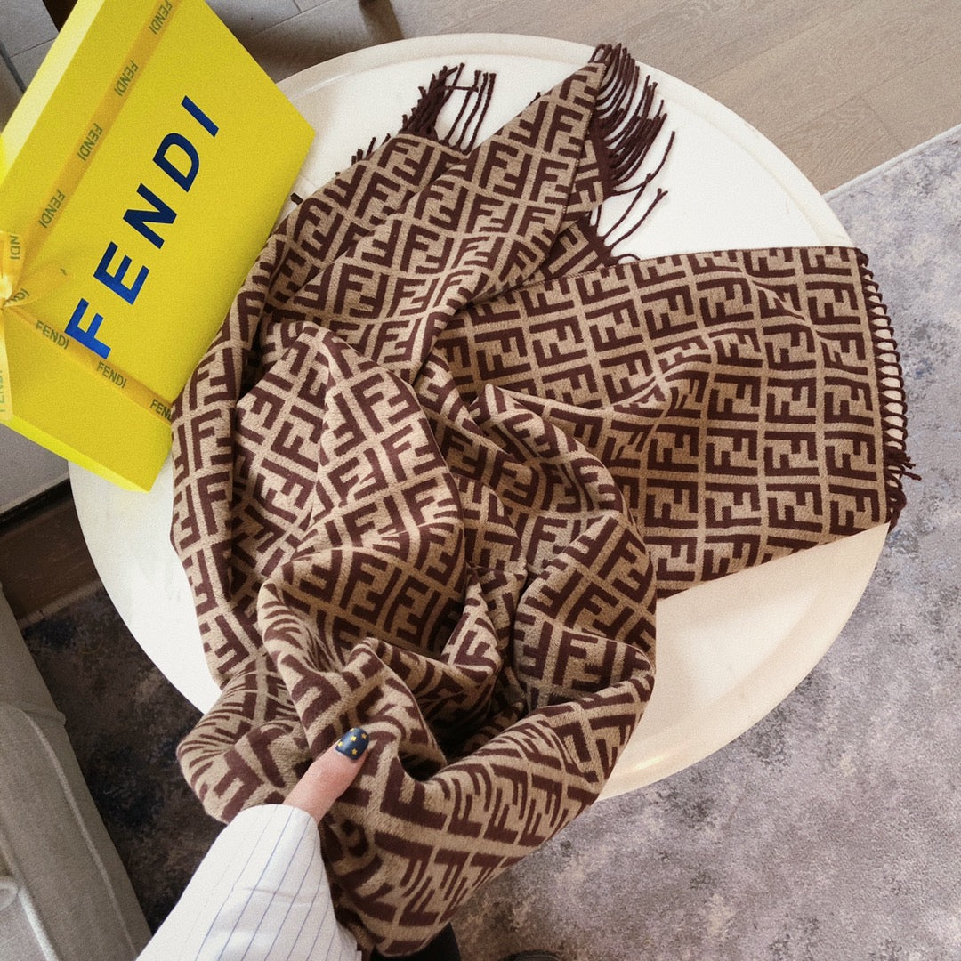 New Classic Versatile Double sided Old Flower Double F Letter Autumn and Winter Men's and Women's Shawl Men's and Women's Scarf with Box