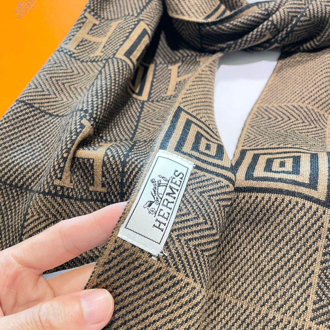 New wool cashmere scarf H family carriage men's and women's versatile shawl embroidered printed warm scarf  with Box