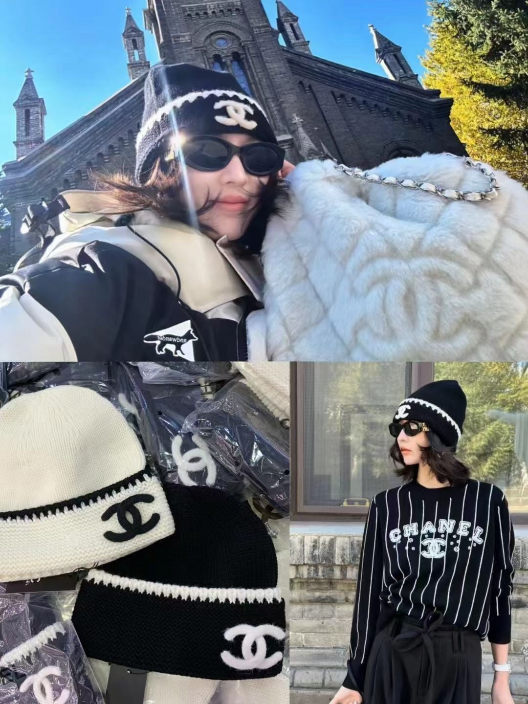 New Xiaoxiangfeng Knitted Hat Winter Dome Warm Double C Wool Hat Warm Cold Hat Big Face Show Face Small Woman