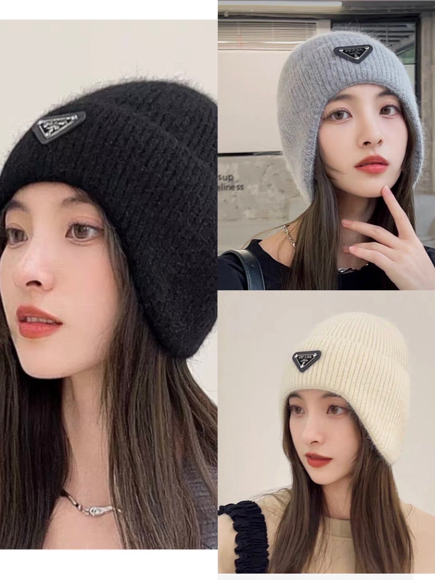 New autumn and winter versatile fashion triangle logo ear protection women's style with plush warm knitted yarn hat