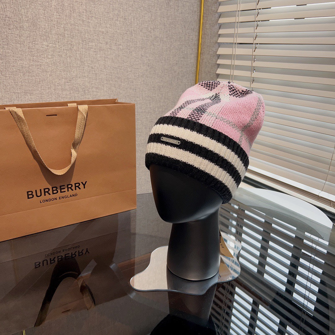 New trendy light luxury men's and women's plaid striped cashmere hat