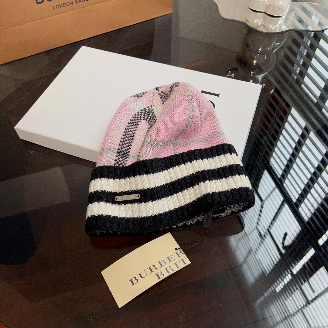 New trendy light luxury men's and women's plaid striped cashmere hat