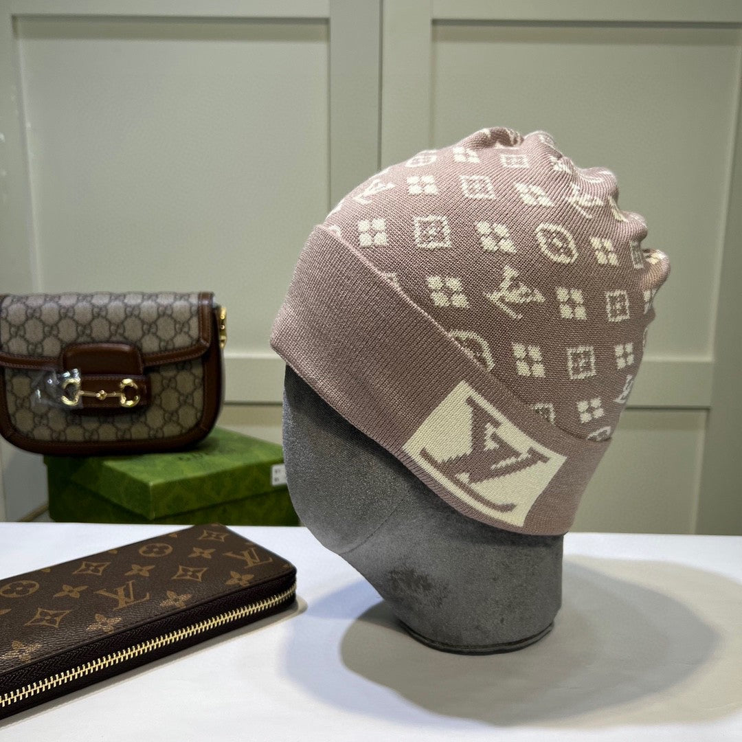 New Fashion Trendy Light Luxury L Home Old Flower Pattern Men's and Women's Autumn/Winter Versatile Knitted Wool Thread Hat
