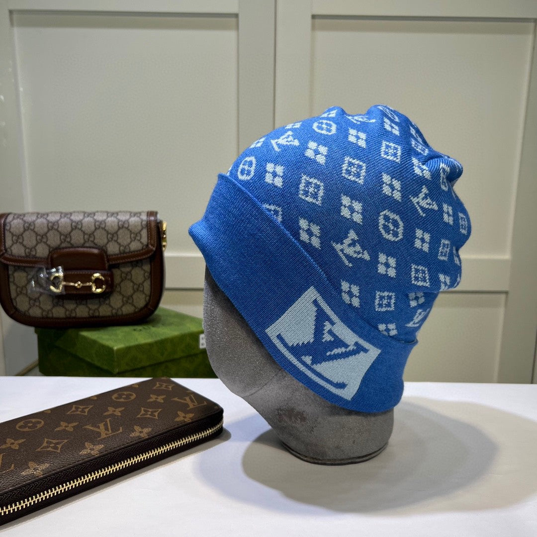New Fashion Trendy Light Luxury L Home Old Flower Pattern Men's and Women's Autumn/Winter Versatile Knitted Wool Thread Hat