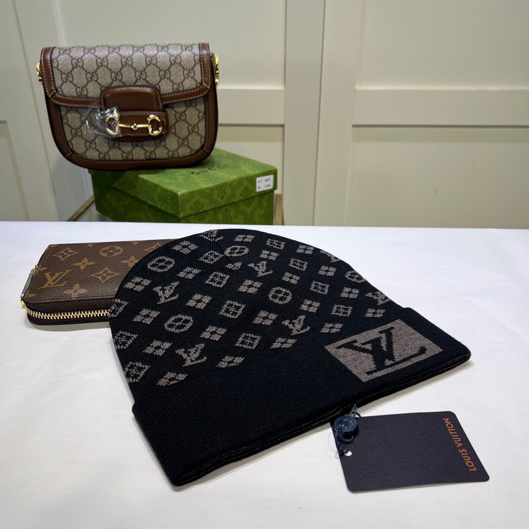 New Fashion Trendy Light Luxury L Home Old Flower Pattern Men's and Women's Autumn/Winter Versatile Knitted Wool Thread Hat