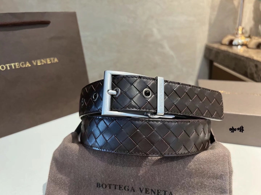 New BV trendy versatile diamond woven men's leather needle buckle belt