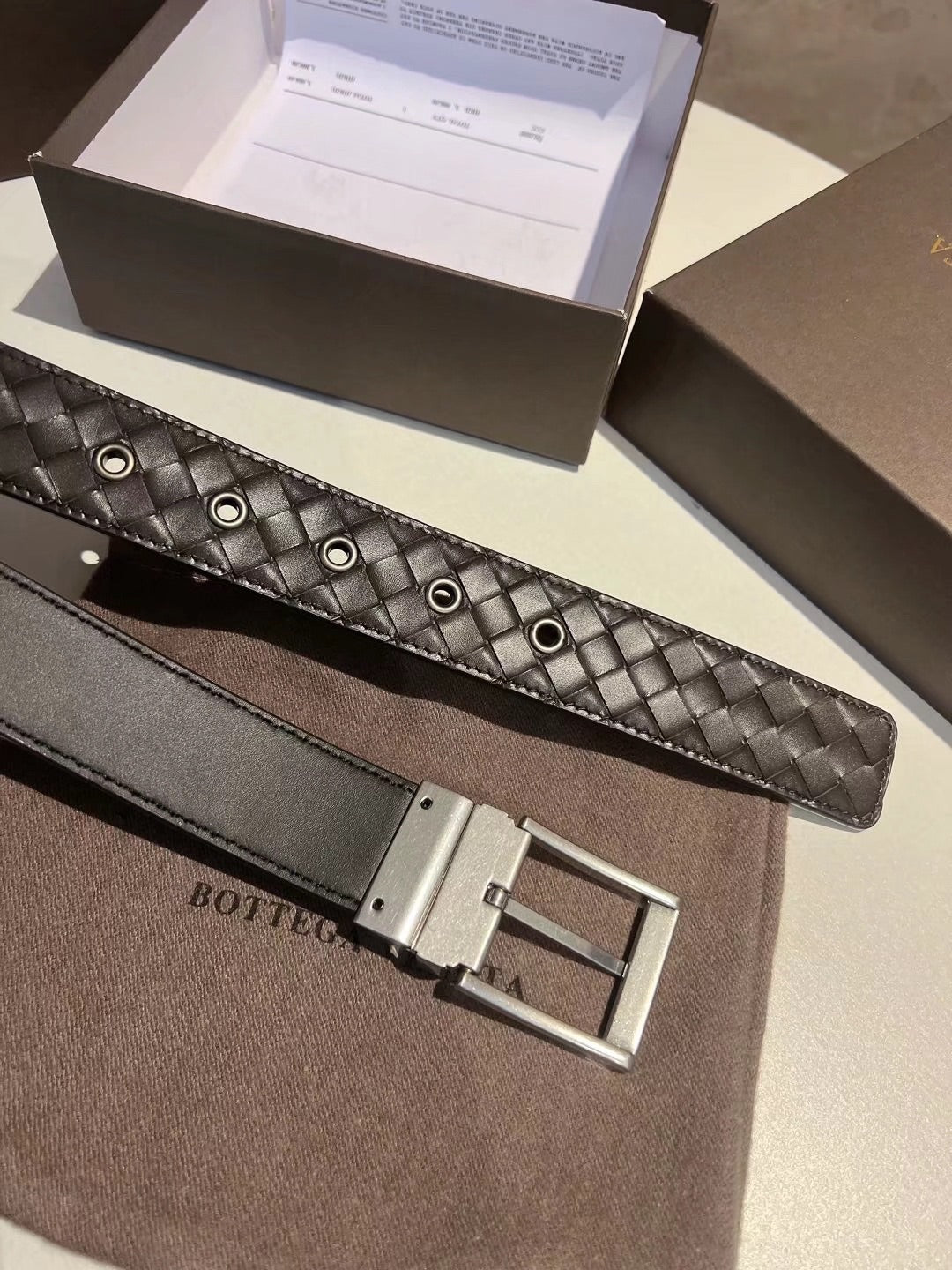 New BV trendy versatile diamond woven men's leather needle buckle belt