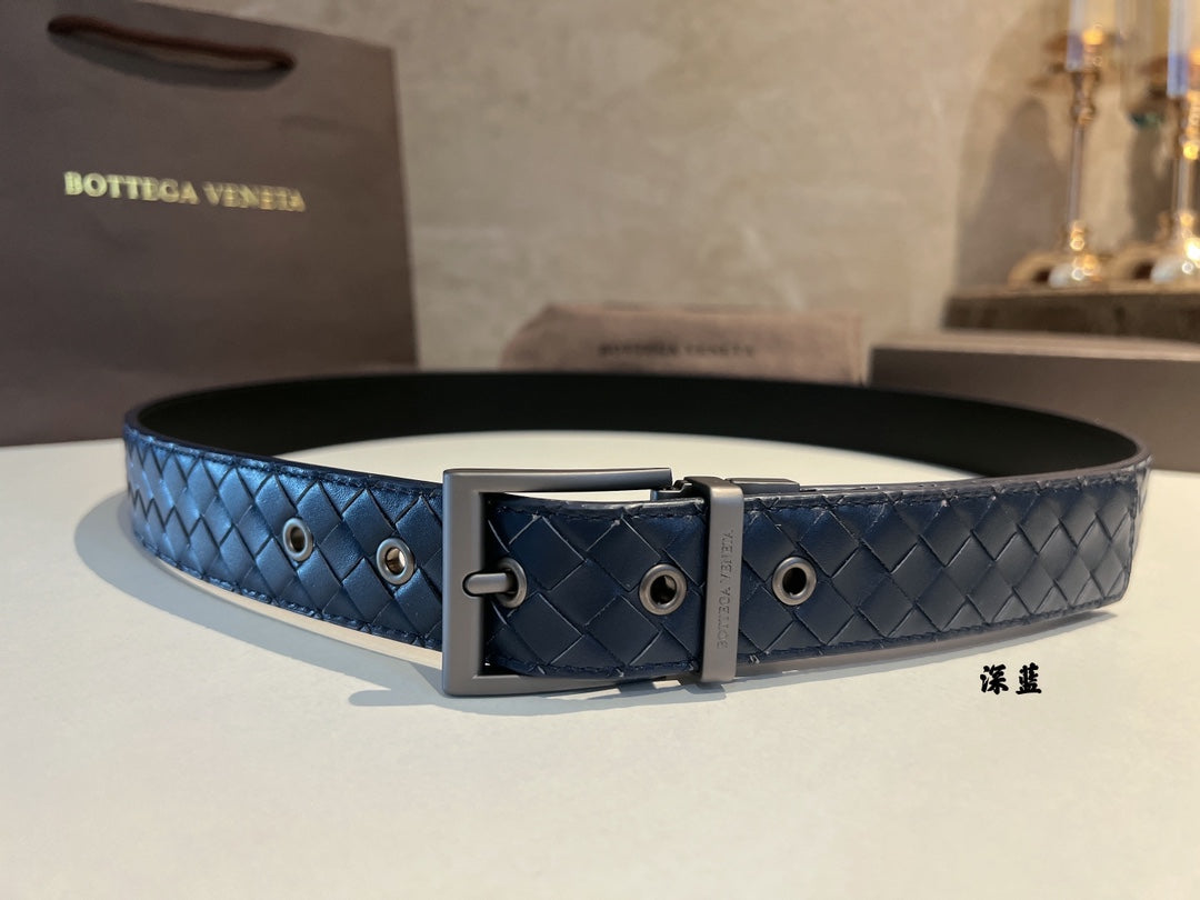 New BV trendy versatile diamond woven men's leather needle buckle belt