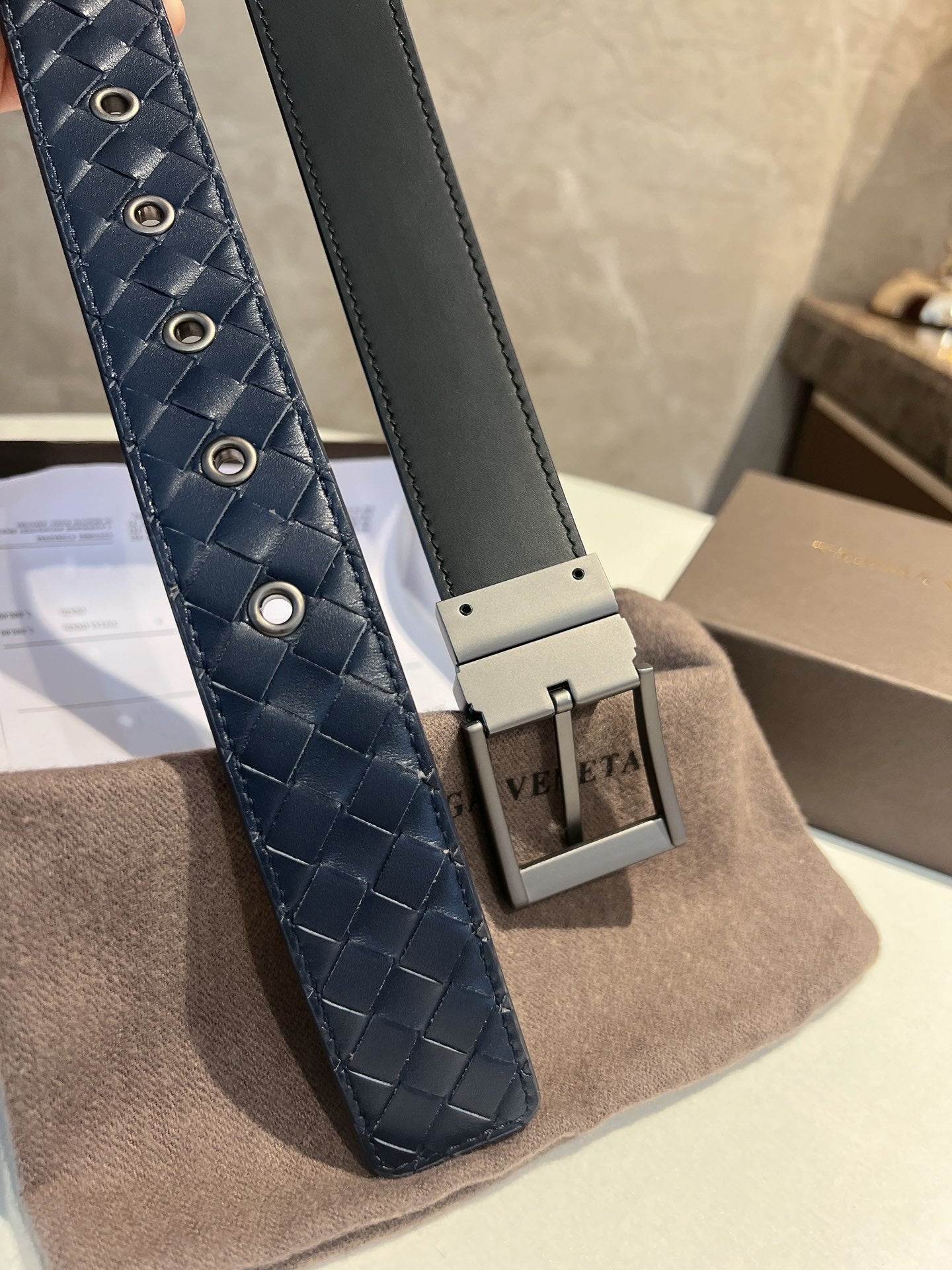 New BV trendy versatile diamond woven men's leather needle buckle belt