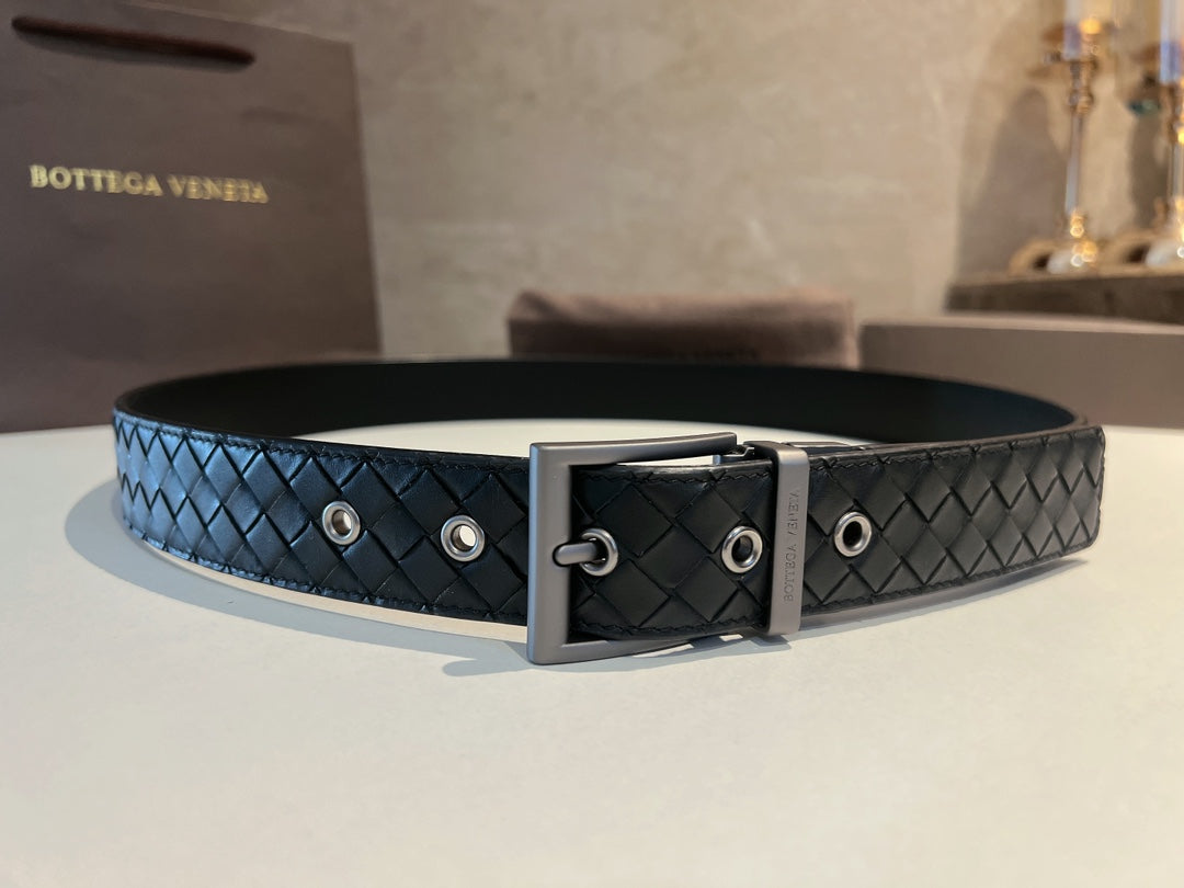 New BV trendy versatile diamond woven men's leather needle buckle belt