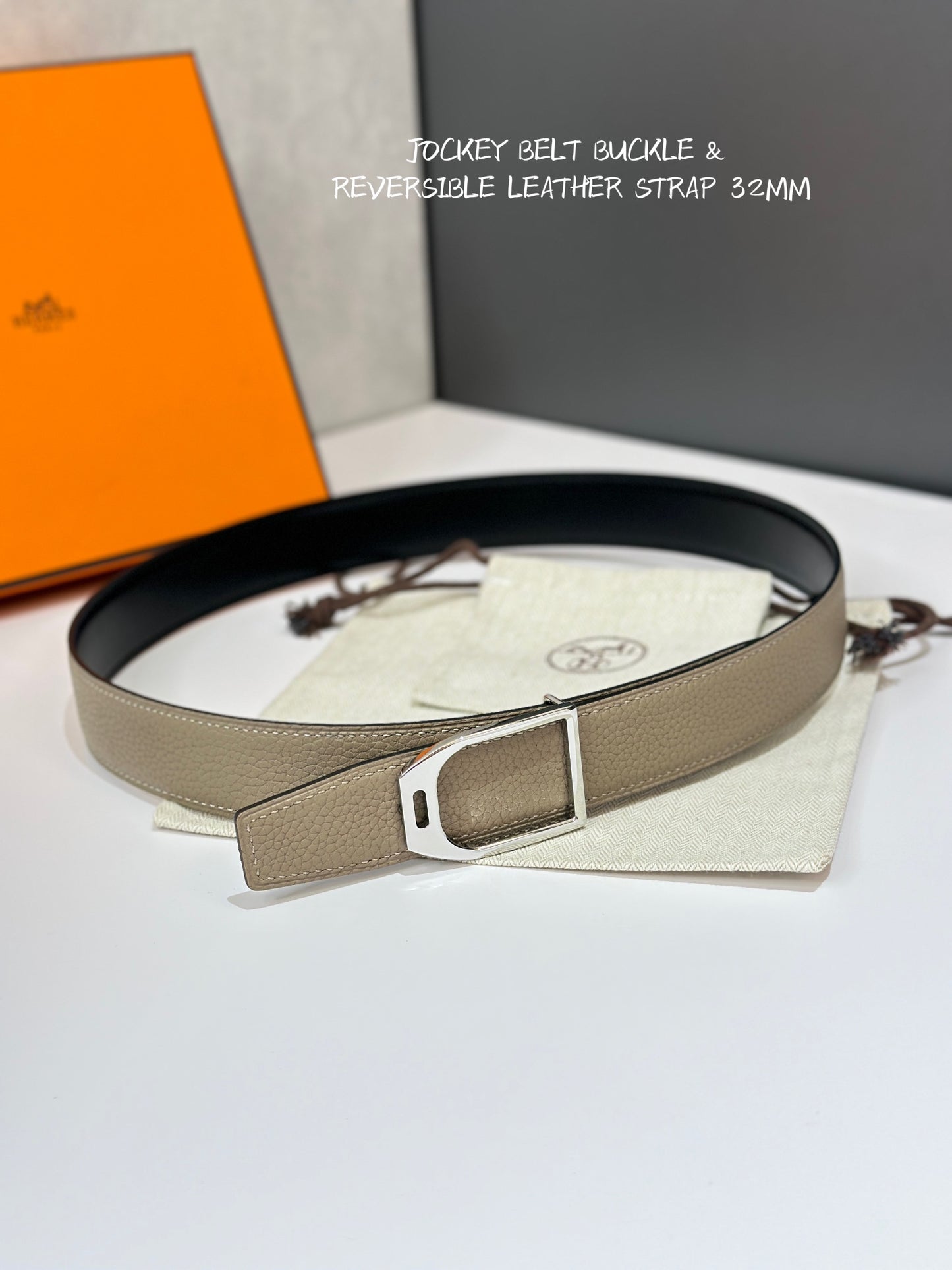 New casual and fashionable men's belt with palladium plated metal stirrup buckle double-sided cow belt