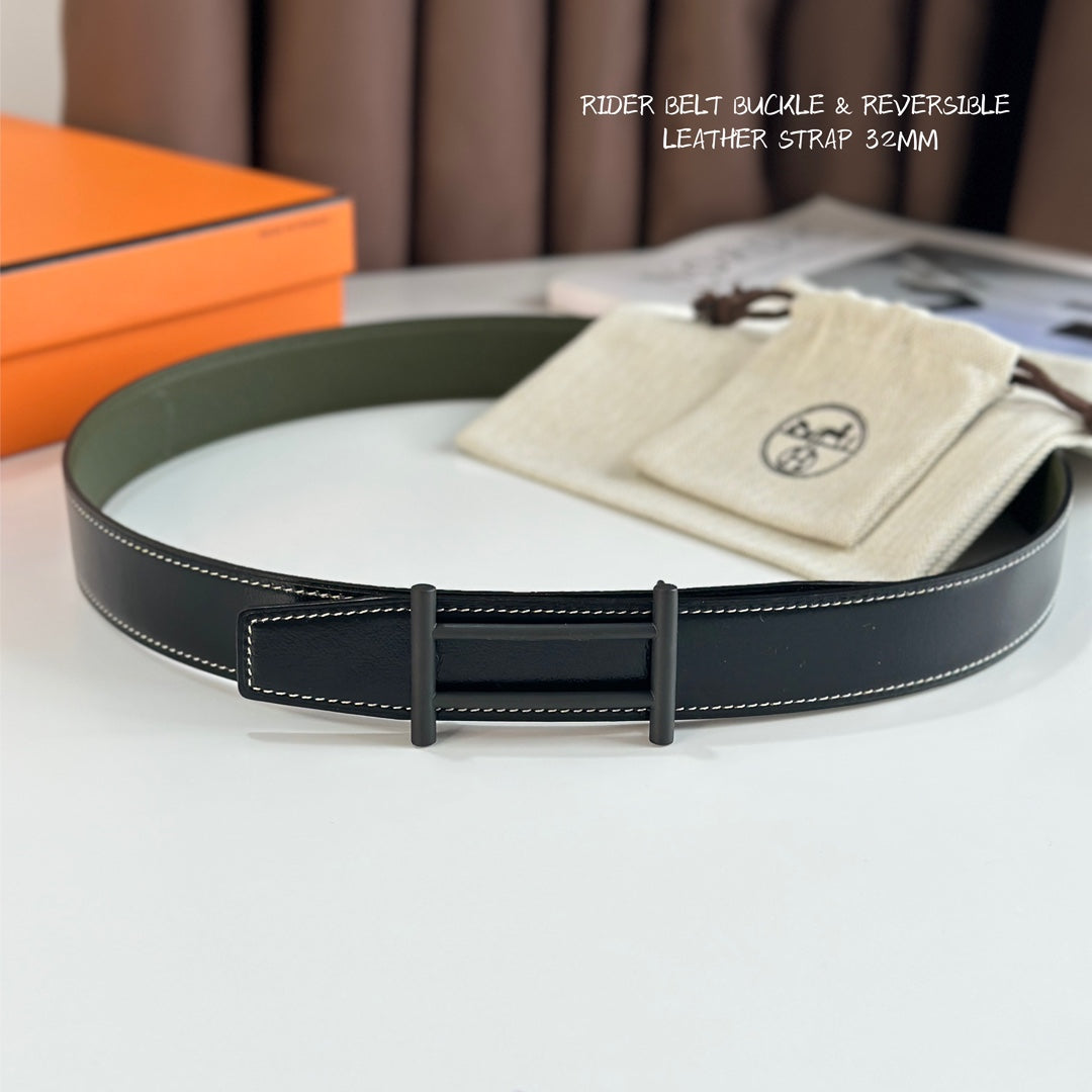 New casual versatile trendy classic H-buckle metal I-shaped men's business double-sided genuine cowhide belt