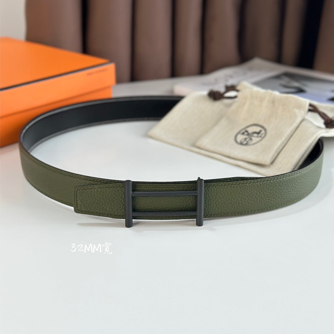 New casual versatile trendy classic H-buckle metal I-shaped men's business double-sided genuine cowhide belt
