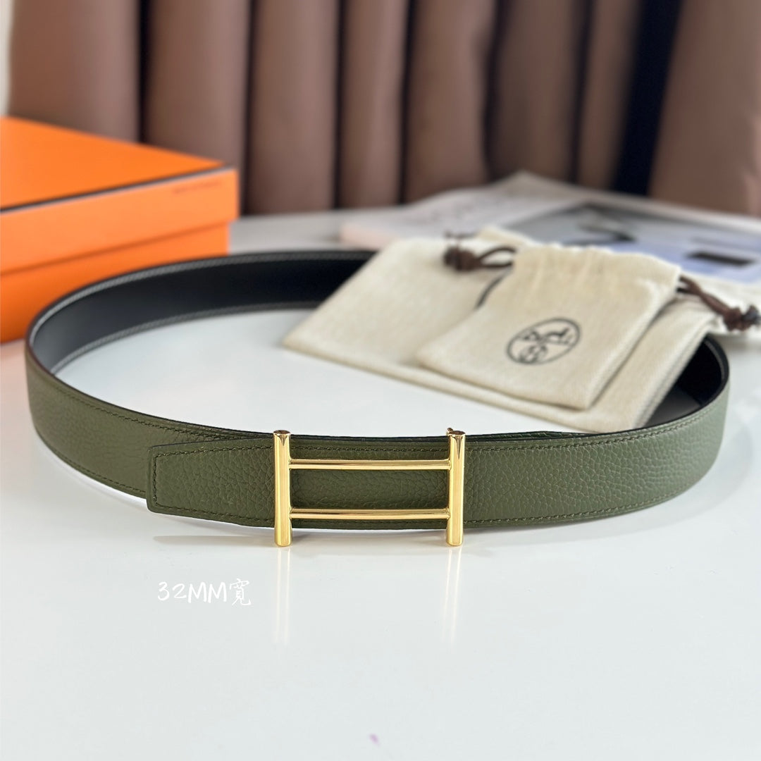 New casual versatile trendy classic H-buckle metal I-shaped men's business double-sided genuine cowhide belt