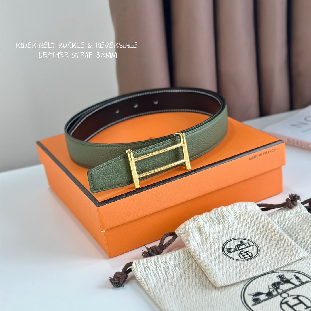 New casual versatile trendy classic H-buckle metal I-shaped men's business double-sided genuine cowhide belt