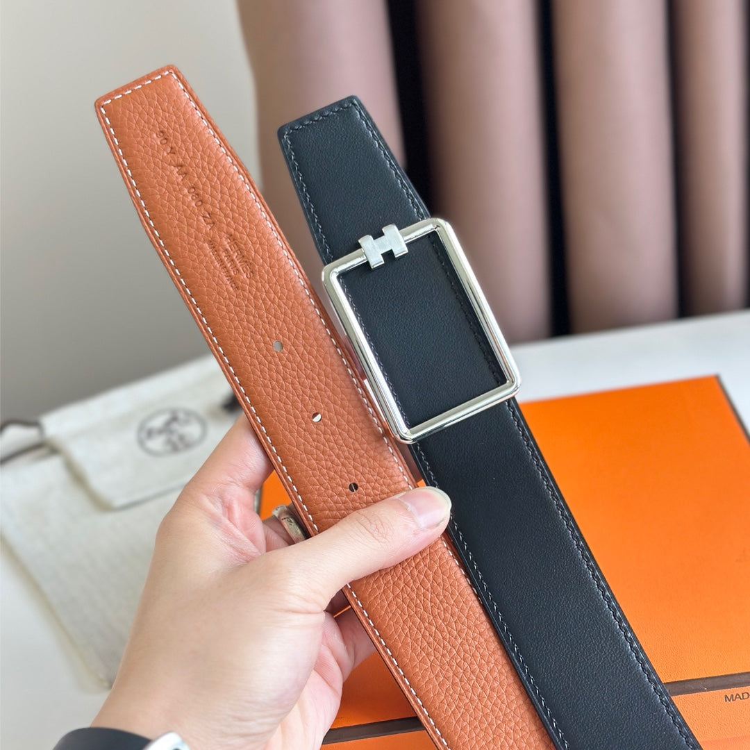 European and American new light luxury versatile H home men's casual double-sided genuine cowhide belt