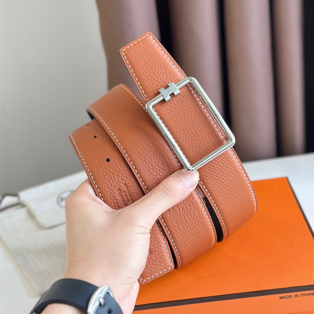 European and American new light luxury versatile H home men's casual double-sided genuine cowhide belt
