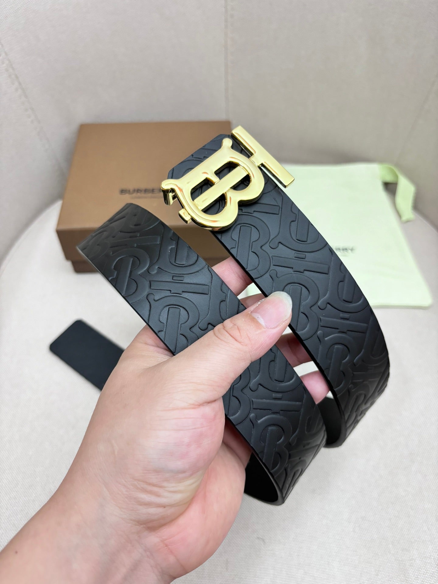 New Fashion Trend TB-L Casual Versatile Men's Logo Pattern Mother Bo Wide Leather Belt Pants Gift Box Set