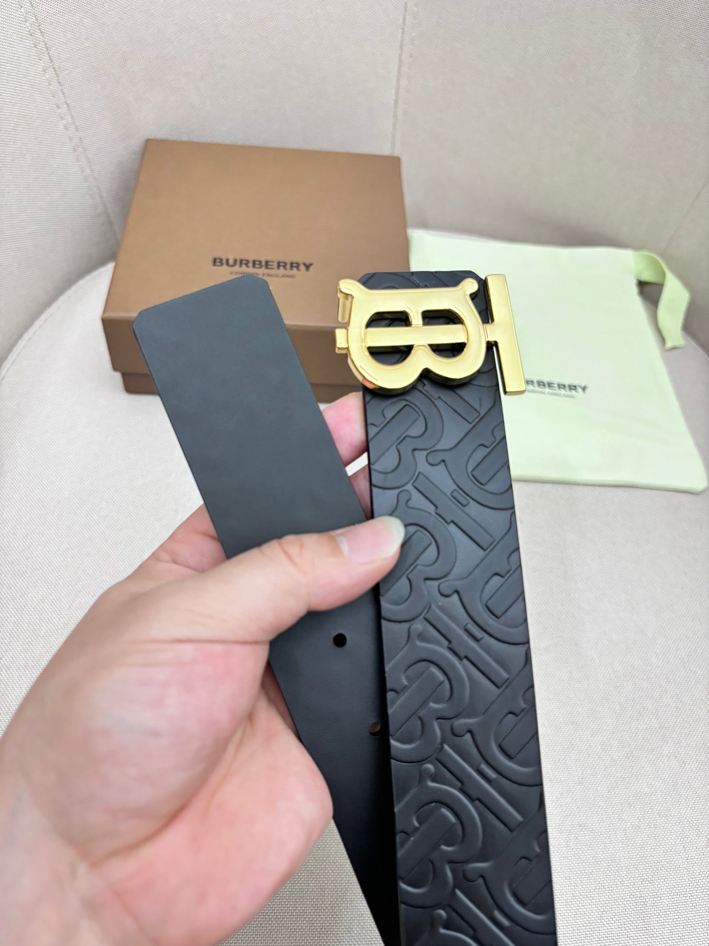 New Fashion Trend TB-L Casual Versatile Men's Logo Pattern Mother Bo Wide Leather Belt Pants Gift Box Set