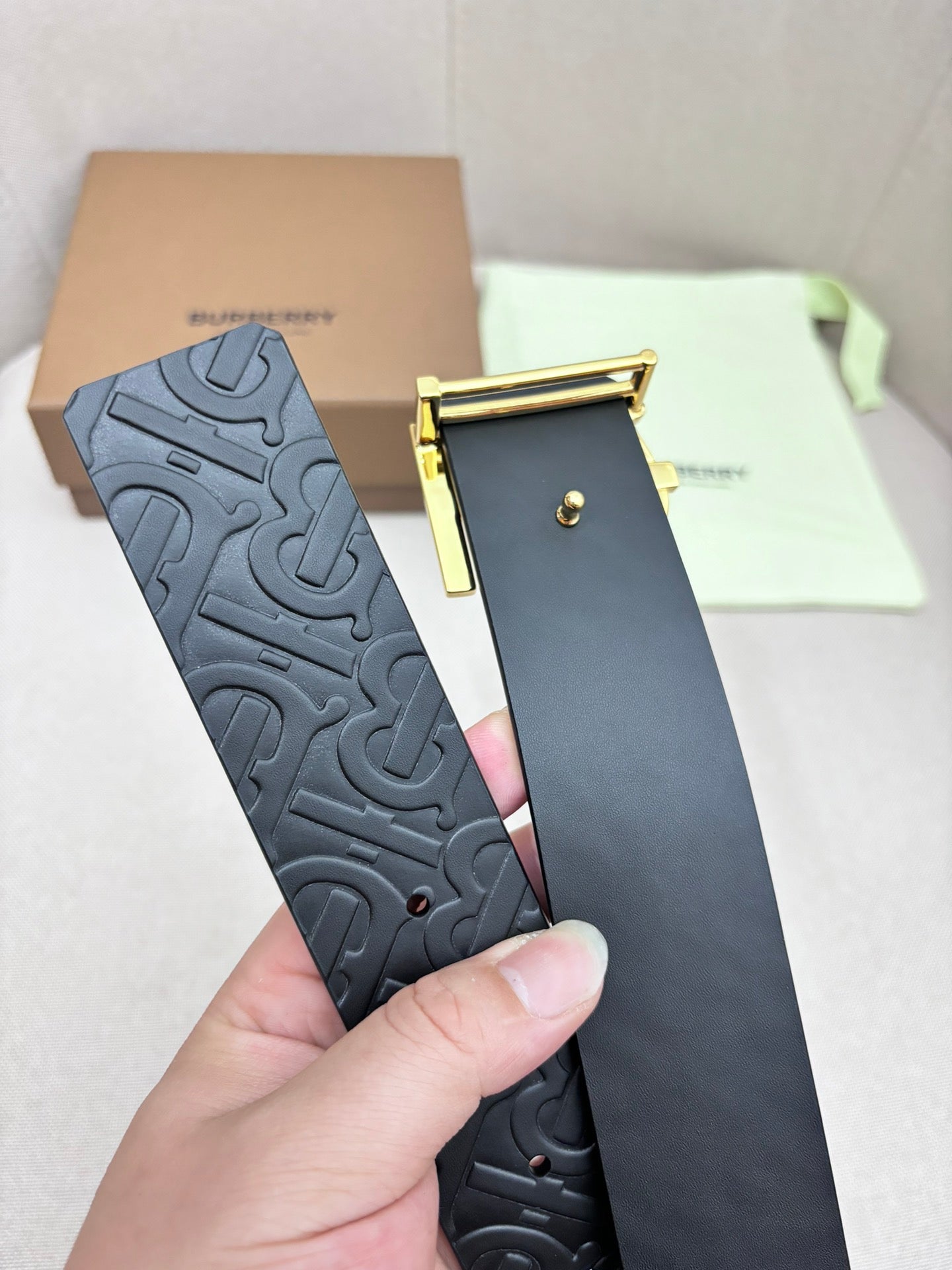New Fashion Trend TB-L Casual Versatile Men's Logo Pattern Mother Bo Wide Leather Belt Pants Gift Box Set