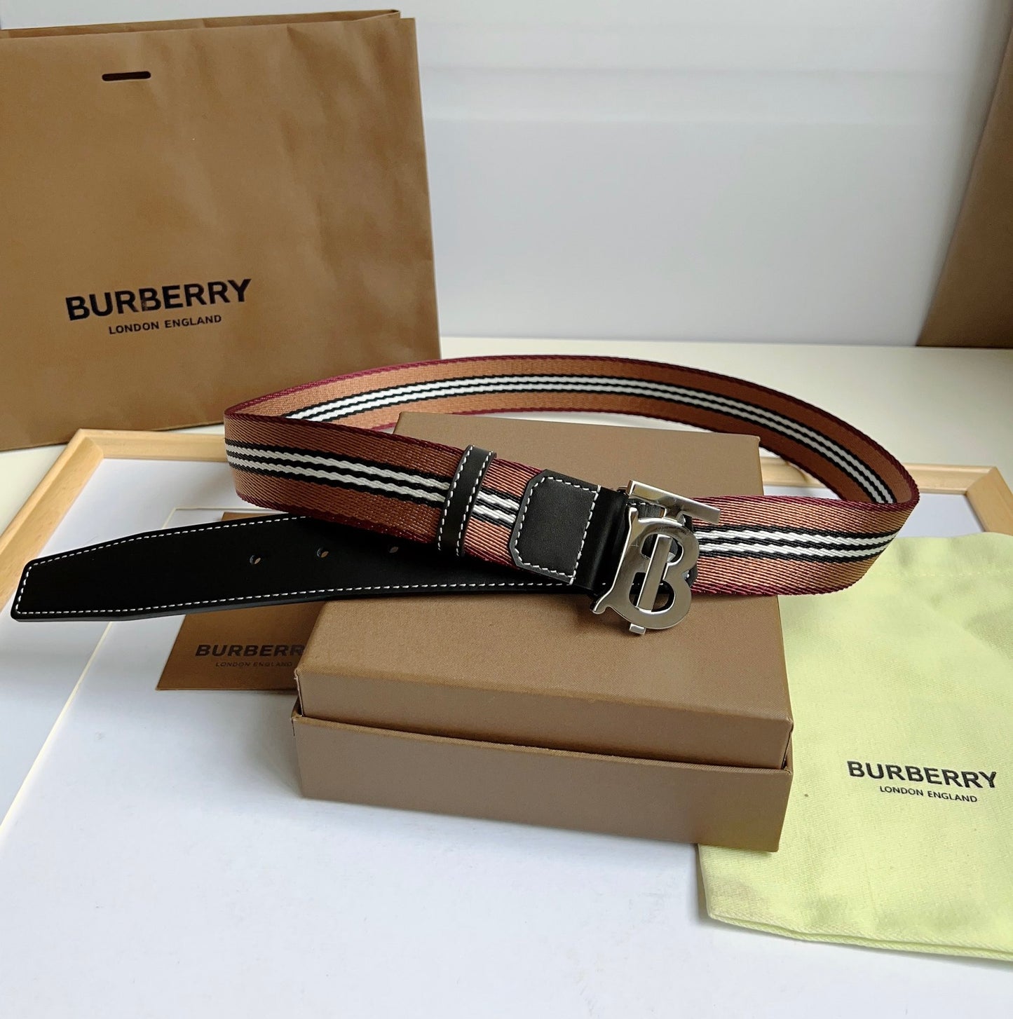 High quality new retro trend TB-L canvas patchwork leather men's waist belt and pants belt gift box set