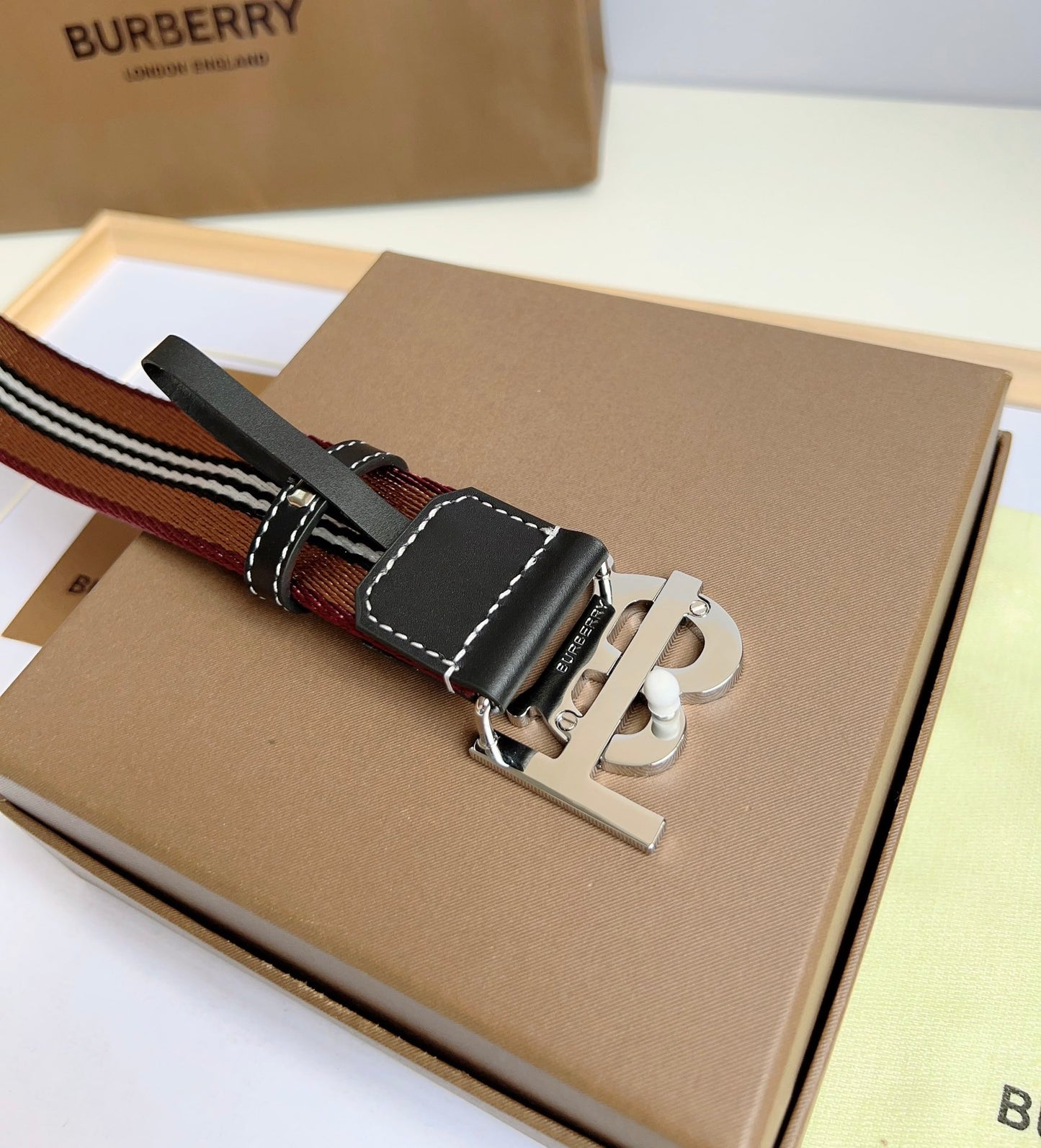 High quality new retro trend TB-L canvas patchwork leather men's waist belt and pants belt gift box set
